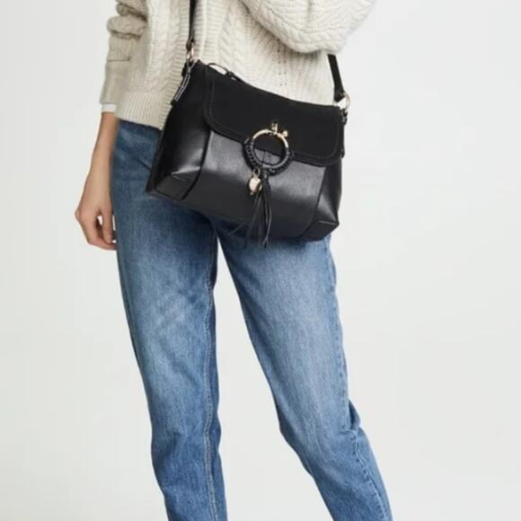 Chloe Joan Cross Body Black Leather/Suede Bag - Picture 2 of 16